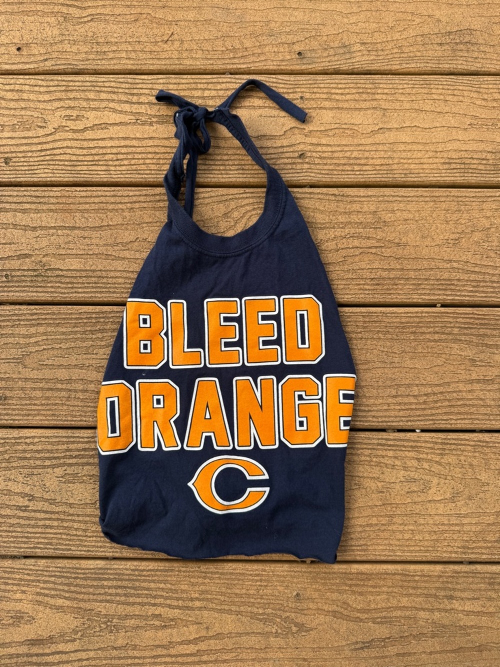 Chicago Bears Navy 'BLEED ORANGE' Halter Tank with C Logo